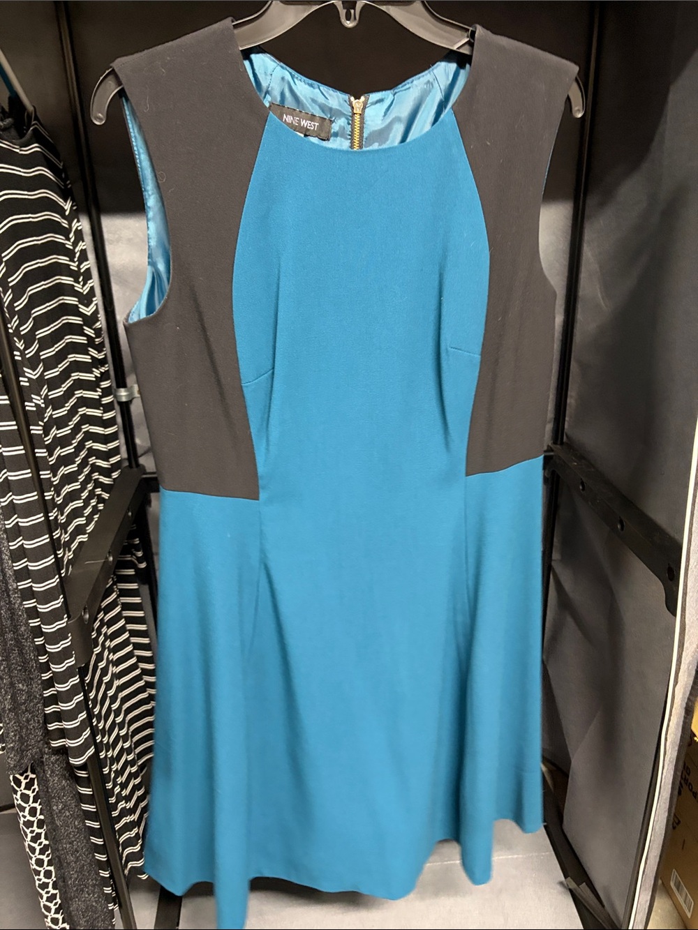 Nine West Teal and Black Fit-and-Flare Midi Dress